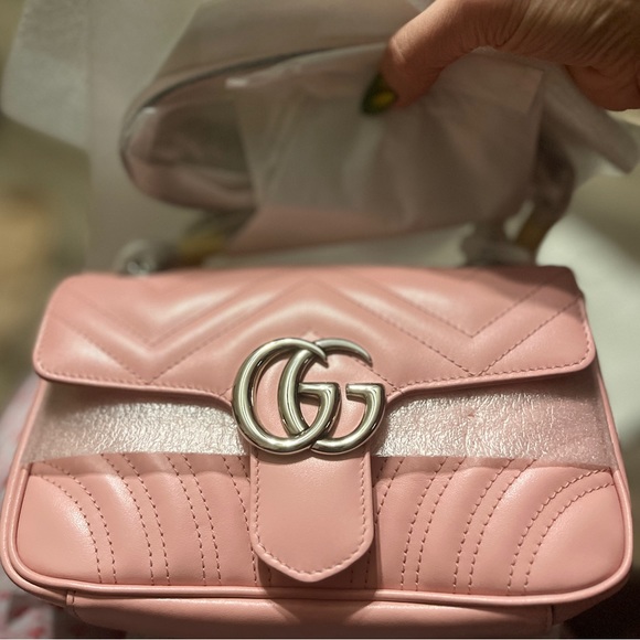 Gucci Pink Mini Marmont Purse Bag 446744 Logo Silver Hardware Leather Heart - Picture 14 of 17